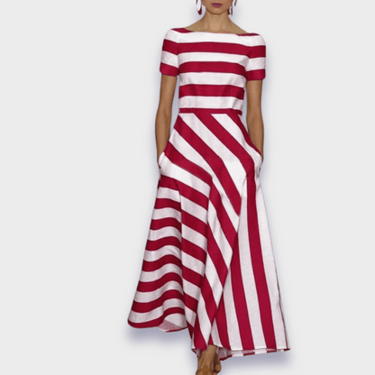 Maelis - Gestreepte dames midi-jurk met boothals