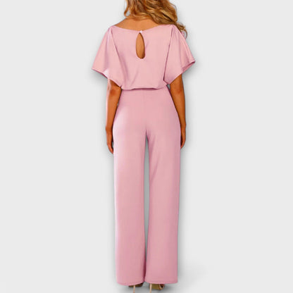 Raluca - Wijde damesjumpsuit met strikceintuur en korte mouwen