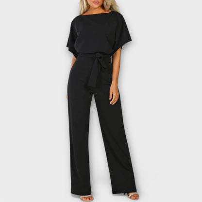 Raluca - Wijde damesjumpsuit met strikceintuur en korte mouwen