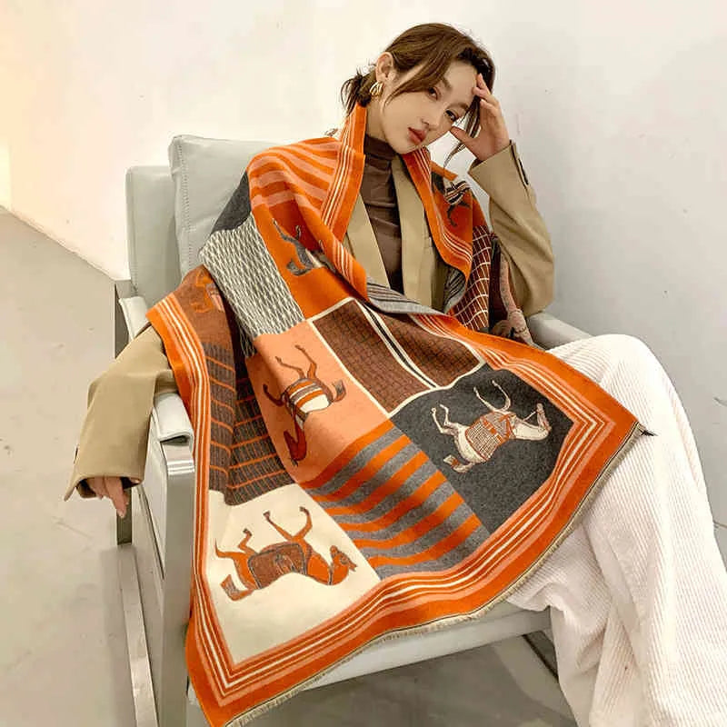 Shreya - Elegante kasjmier sjaal met botanische print voor dames