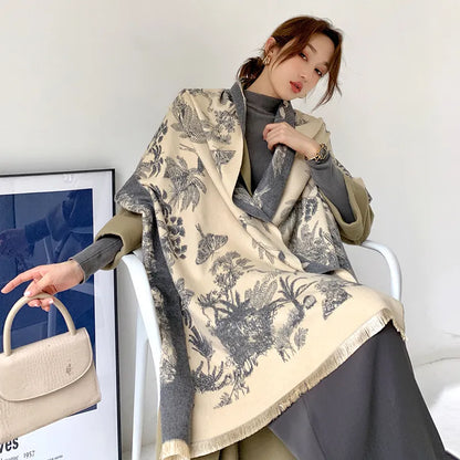 Shreya - Elegante kasjmier sjaal met botanische print voor dames