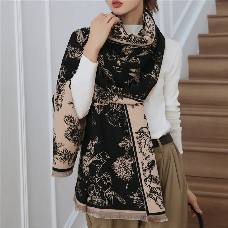 Shreya - Elegante kasjmier sjaal met botanische print voor dames