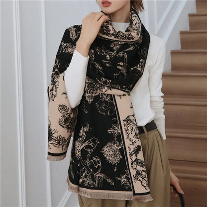 Shreya - Elegante kasjmier sjaal met botanische print voor dames