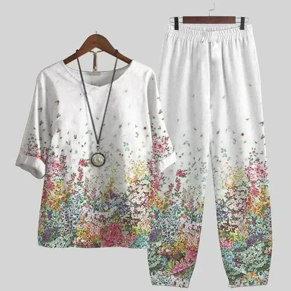 Elzbieta - Dames set met bloemige top en rechte broek