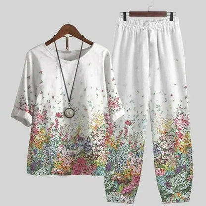 Elzbieta - Dames set met bloemige top en rechte broek