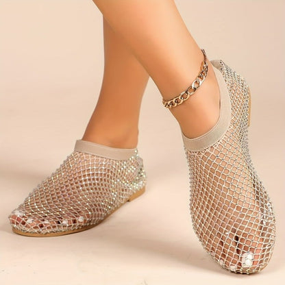 Jeane | Met diamanten versierde mesh flats
