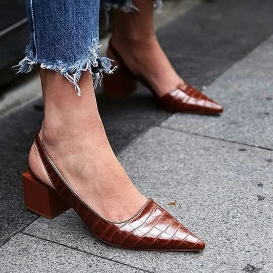 Orthopedische pumps blokhak met croco patroon - Zarrah