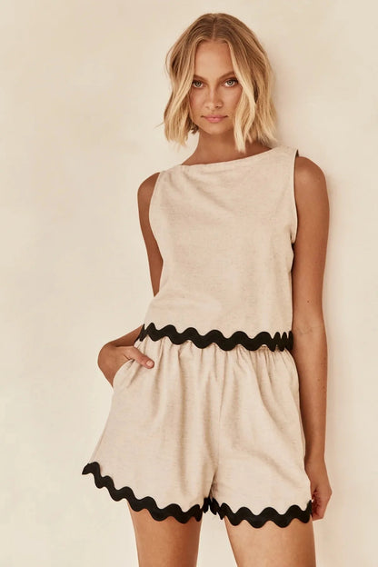 Fiorenza - Dames shortset met golfrand en mouwloze top