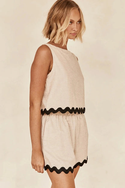 Fiorenza - Dames shortset met golfrand en mouwloze top