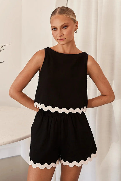 Fiorenza - Dames shortset met golfrand en mouwloze top
