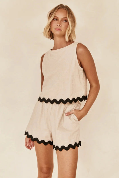 Fiorenza - Dames shortset met golfrand en mouwloze top