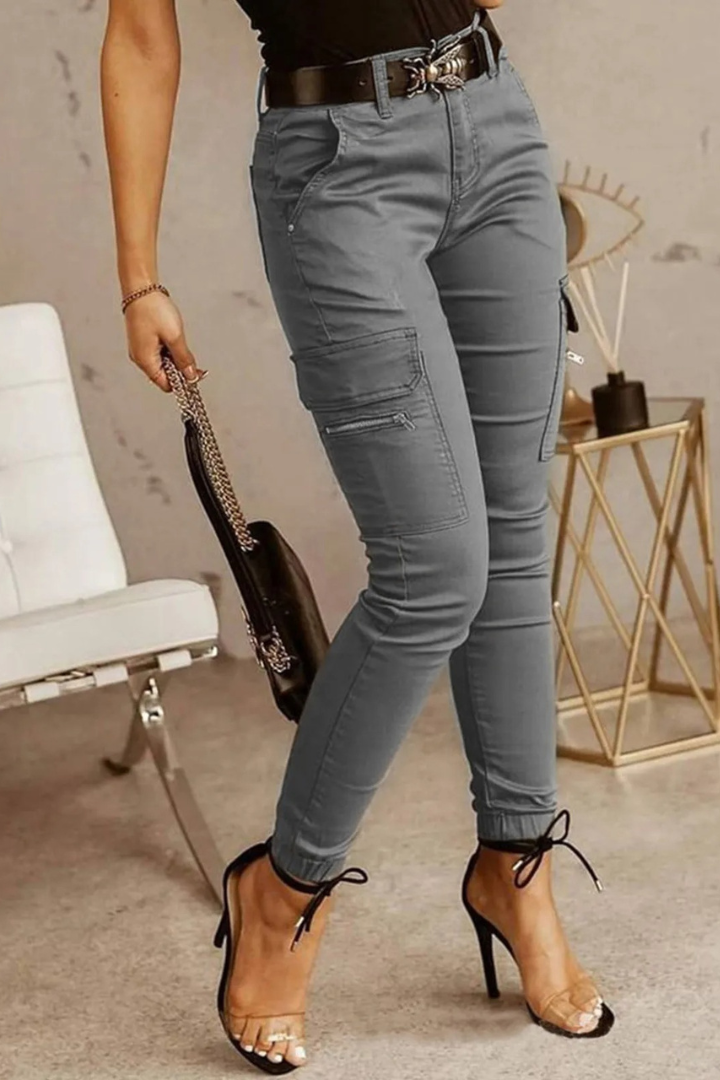 Samuela - Dames cargobroek met high waist en tapered fit