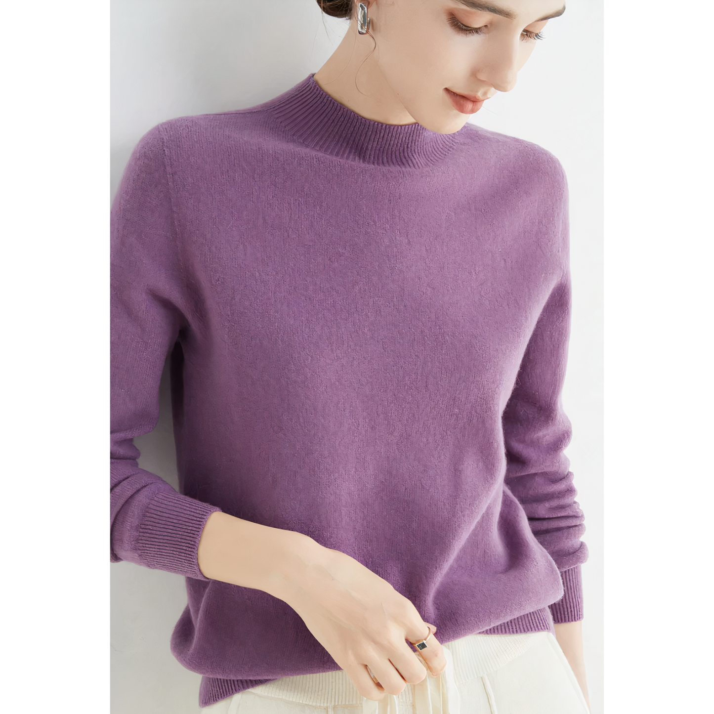 Joni - Sweater met geribde ronde hals