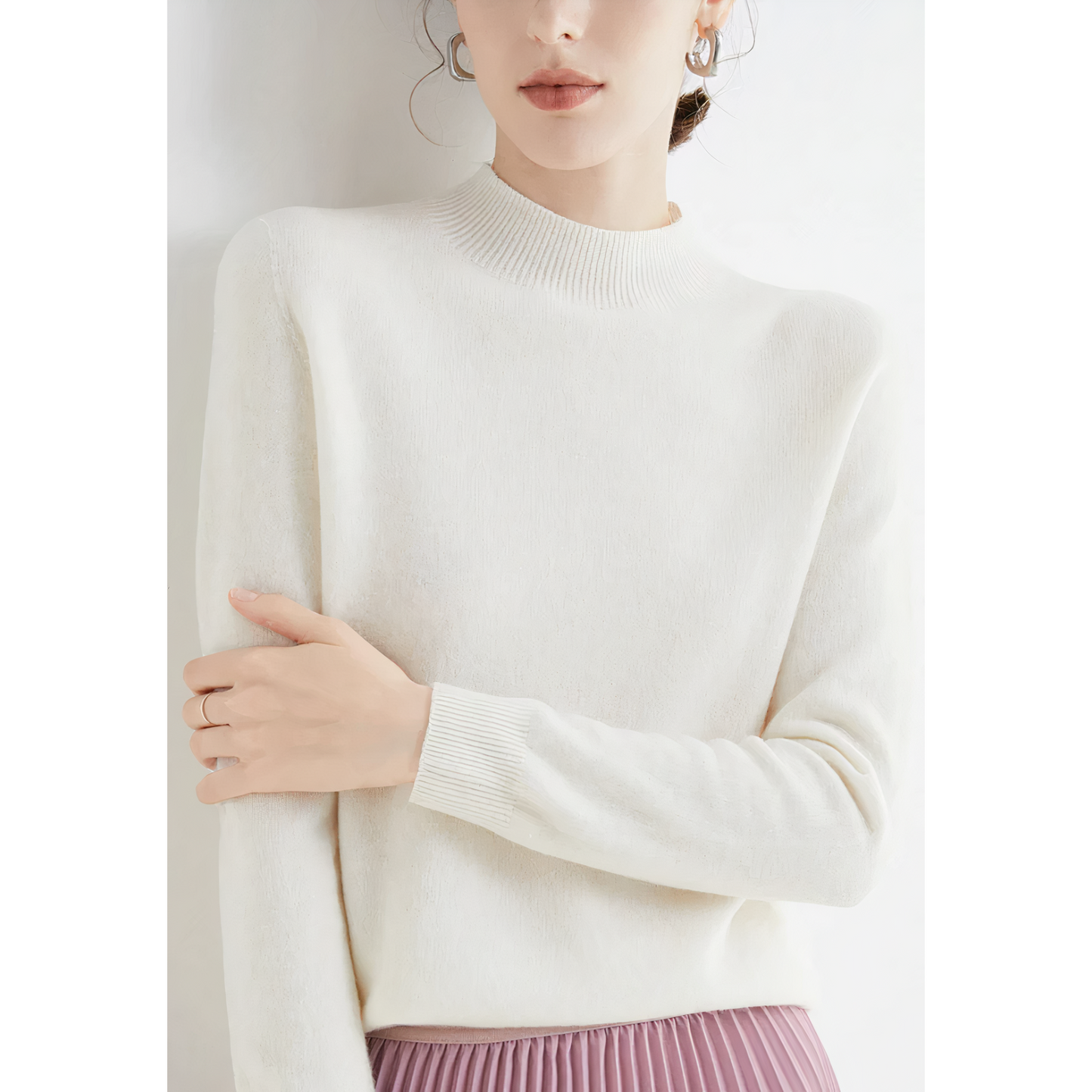 Joni - Sweater met geribde ronde hals