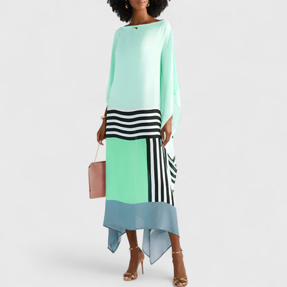 Ralina - Vloeiende damesjurk met asymmetrische zoom en kaftan-snit