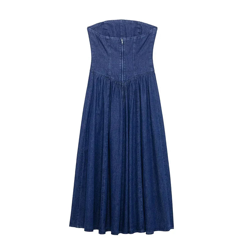 Canola - Dames strapless maxi jurk met gevormd lijfje en uitlopende rok