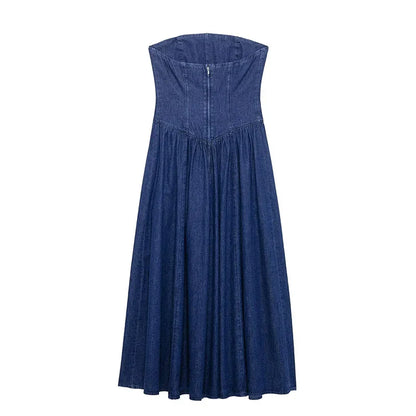 Canola - Dames strapless maxi jurk met gevormd lijfje en uitlopende rok