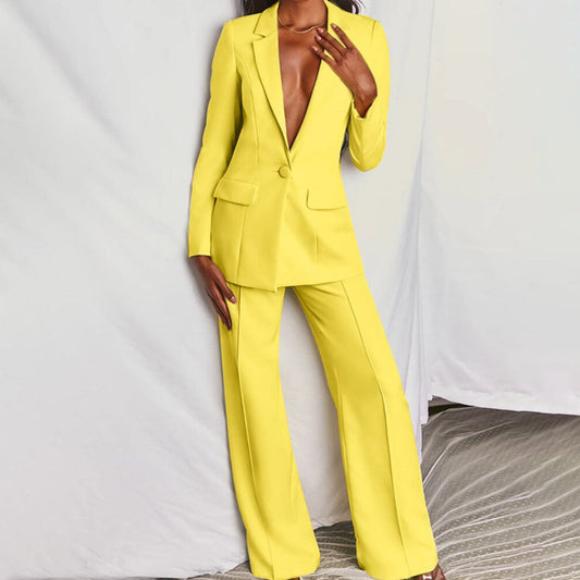 Glenda – Getailleerd damespak met blazer en wijde broek