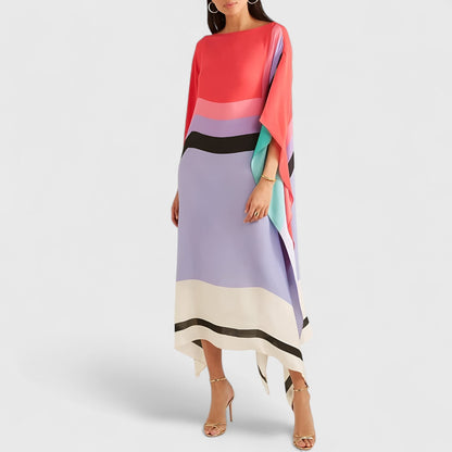 Ralina - Vloeiende damesjurk met asymmetrische zoom en kaftan-snit