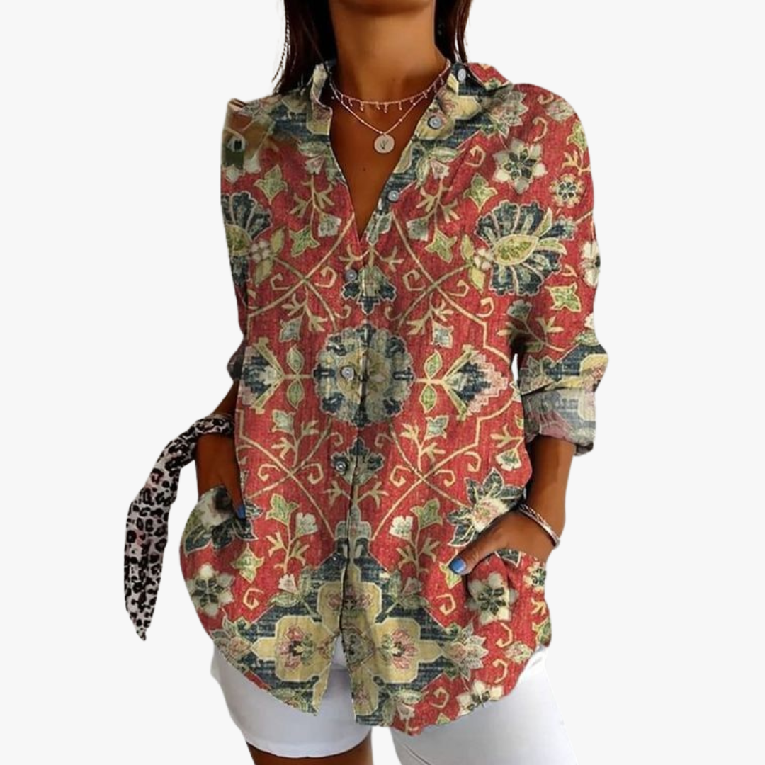 Lucetta - Losvallende damesblouse met print en knoopsluiting