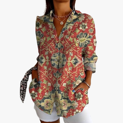Lucetta - Losvallende damesblouse met print en knoopsluiting