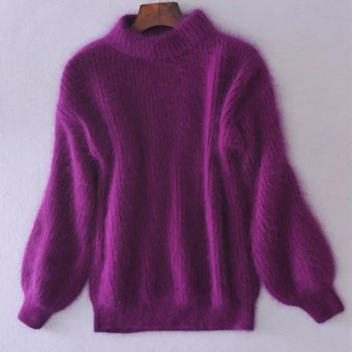 Amethyst - Fluffy gebreide dames trui met hoge hals