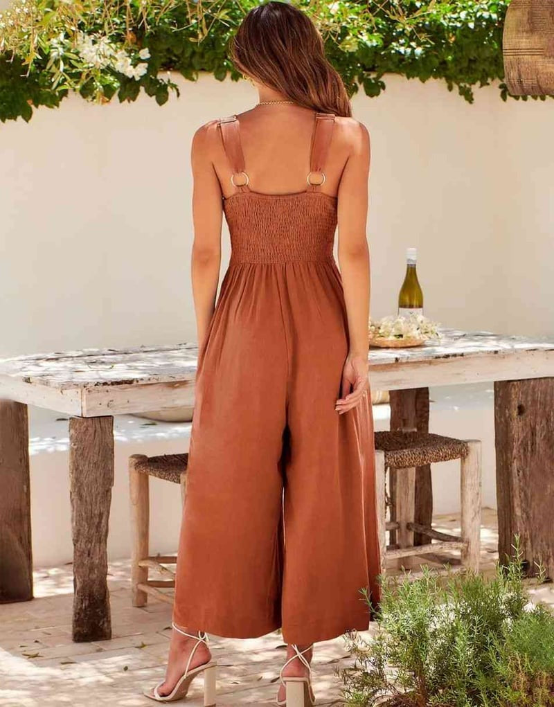 Brigitte - Mouwloze dames jumpsuit met wijd uitlopende pijpen