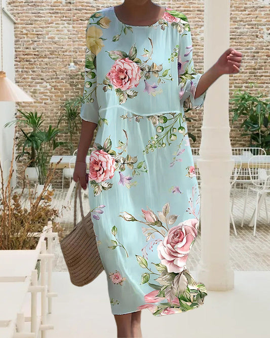 Peggy - Losvallende midi jurk met bloemenprint voor dames