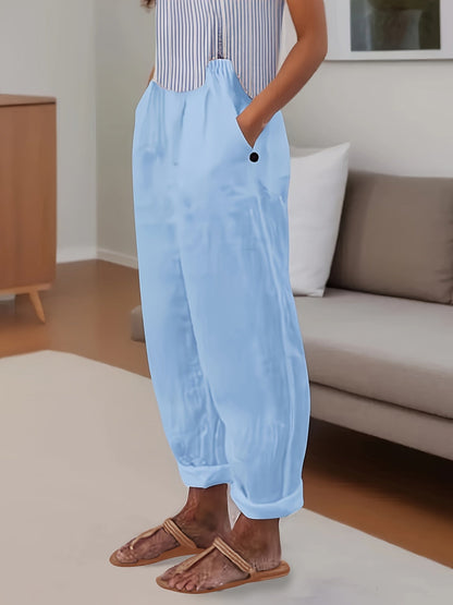 Beata - Relaxed fit damesbroek met hoge taille en omslagzoom