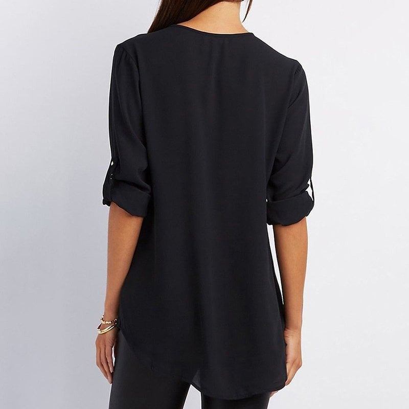 Jacquette - Dames top met halve rits en opgerolde mouwen
