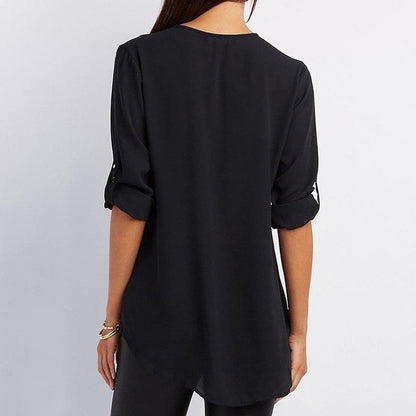 Jacquette - Dames top met halve rits en opgerolde mouwen