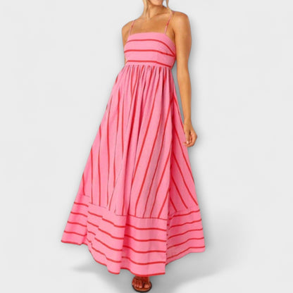 Tamaris - Strapless maxi jurk met plooivalling en fijne schouderbandjes
