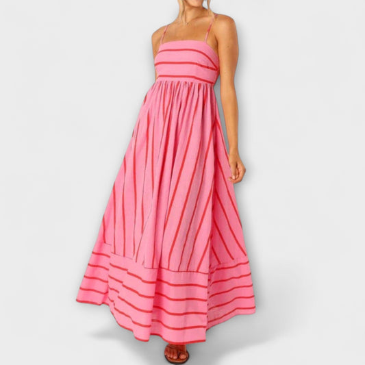 Tamaris - Strapless maxi jurk met plooivalling en fijne schouderbandjes