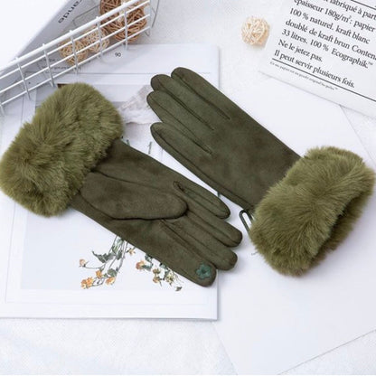 Cherry - Pluche gevoerde suède handschoenen voor dames