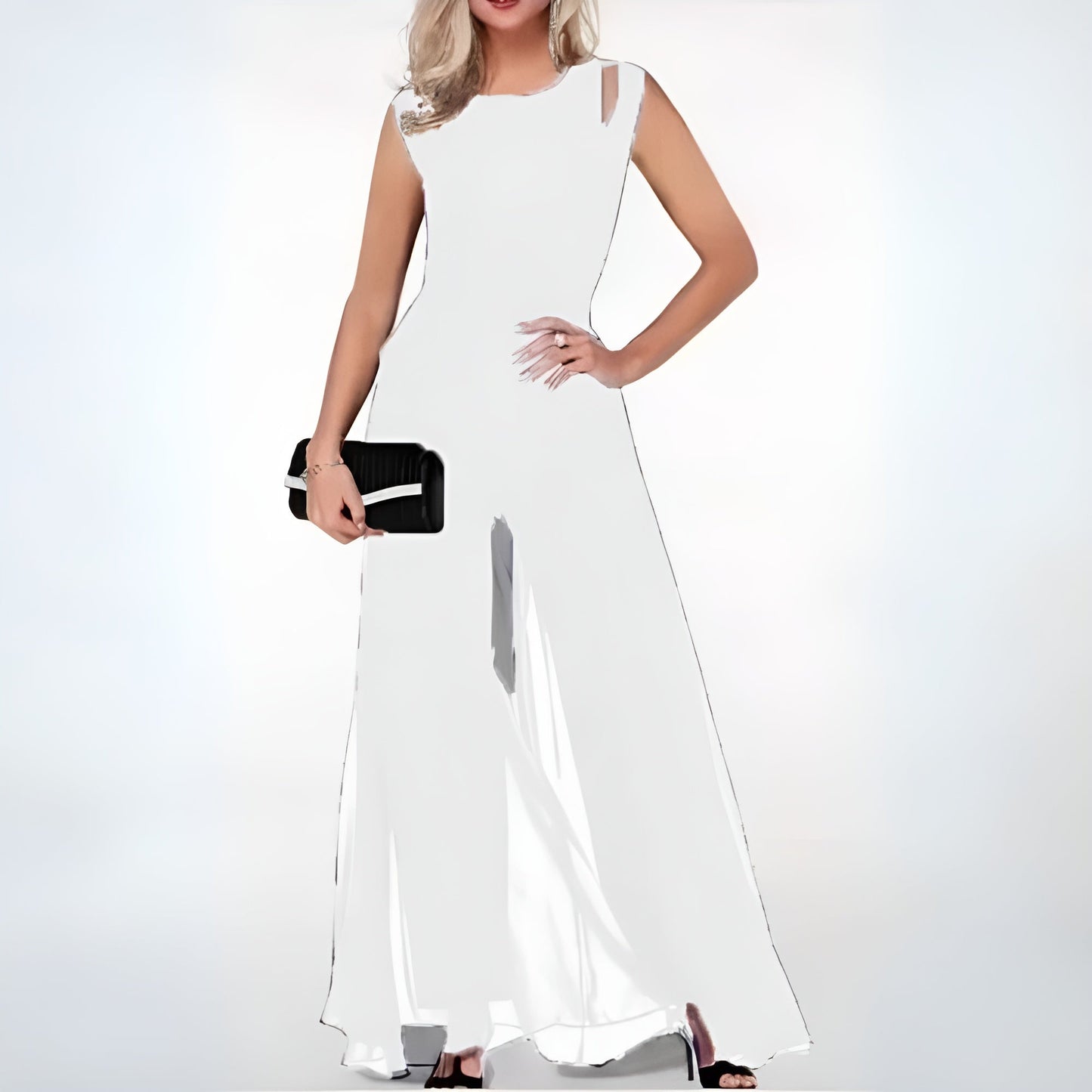 Sybil - Soepel vallende mouwloze chiffon maxi jumpsuit jurk voor dames