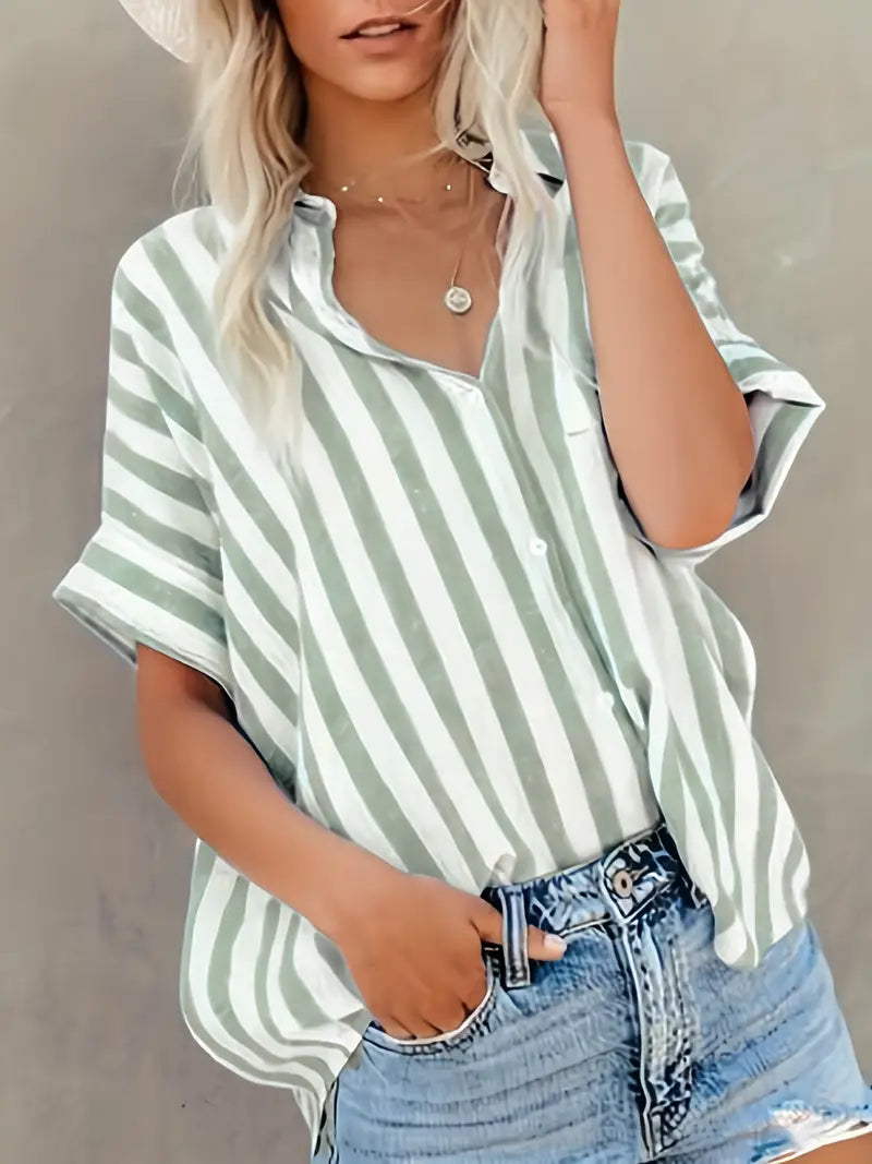 Gabriela - Gestreepte damesblouse met korte mouwen en losse fit