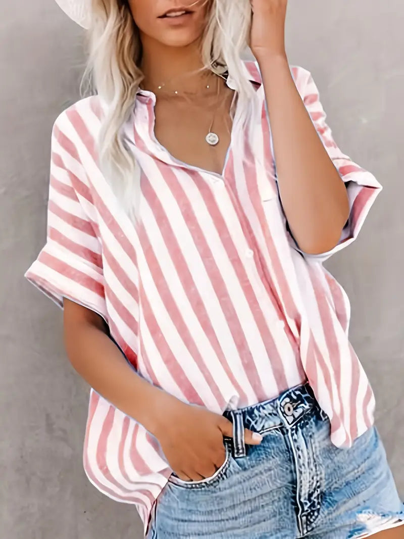 Gabriela - Gestreepte damesblouse met korte mouwen en losse fit