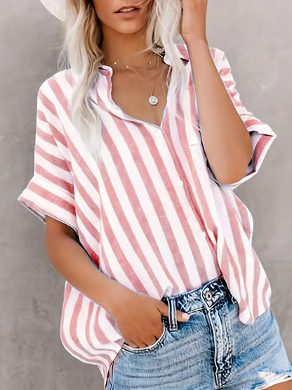 Gabriela - Gestreepte damesblouse met korte mouwen en losse fit