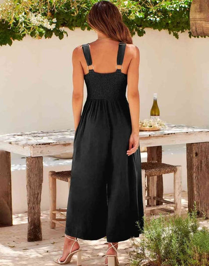 Brigitte - Mouwloze dames jumpsuit met wijd uitlopende pijpen