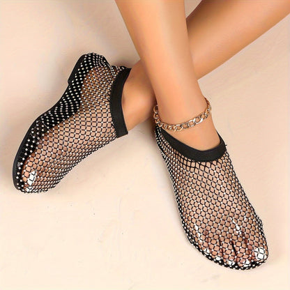 Jeane | Met diamanten versierde mesh flats
