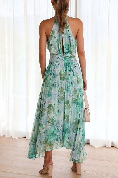 Gytha - Maxi hakter jurk met plissé en florale print