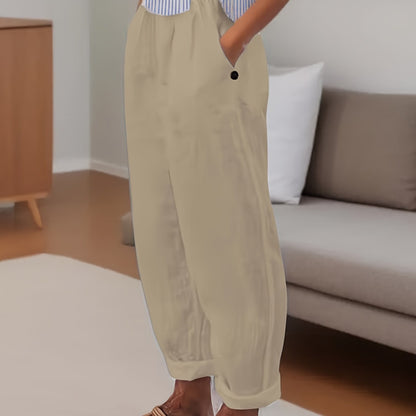 Beata - Relaxed fit damesbroek met hoge taille en omslagzoom