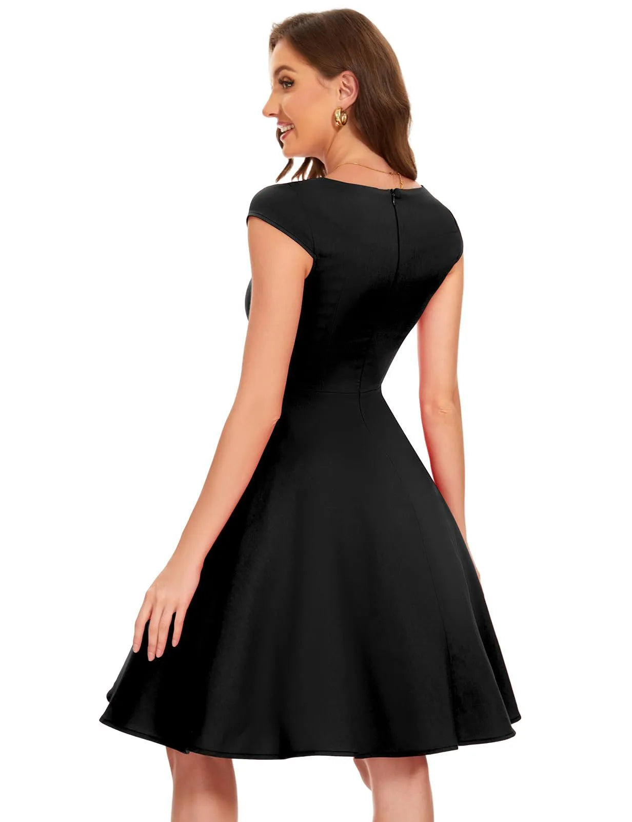 Lenny - Dames fit & flare jurk met kapmouwtjes en hartvormige halslijn