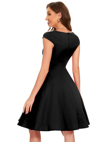 Lenny - Dames fit & flare jurk met kapmouwtjes en hartvormige halslijn