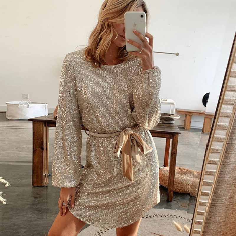 Amelia - Beige glitterjurk