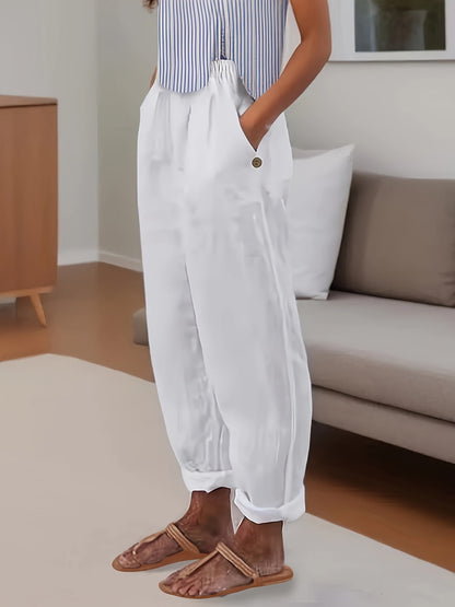 Beata - Relaxed fit damesbroek met hoge taille en omslagzoom