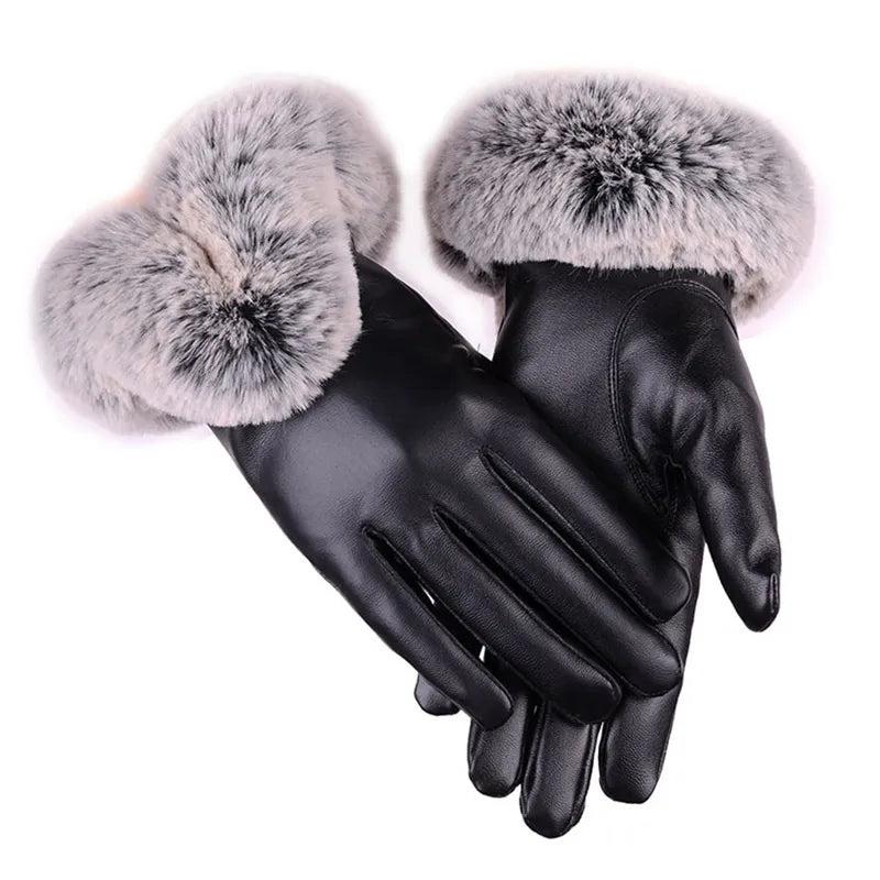 Luxe leren handschoenen met imitatiebont manchet