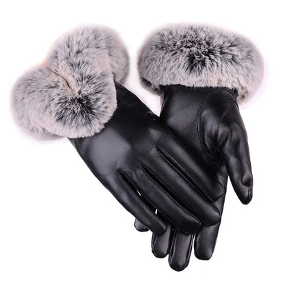 Luxe leren handschoenen met imitatiebont manchet