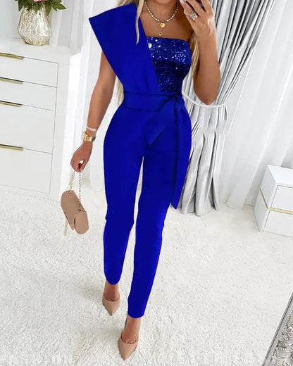 Danique – Glitter jumpsuit met asymmetrische schouder voor dames