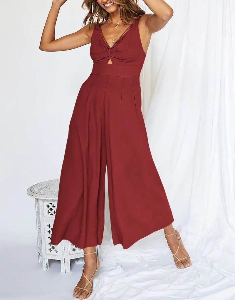 Brigitte - Mouwloze dames jumpsuit met wijd uitlopende pijpen